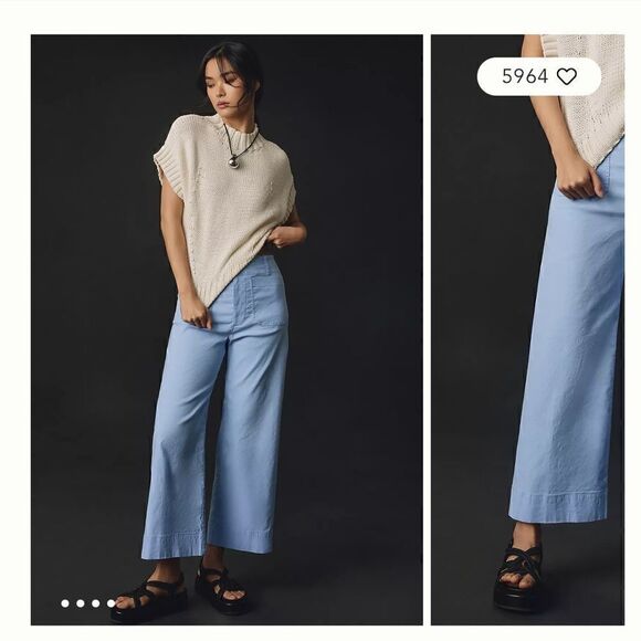 Anthropologie Flared Cropped Pants in Light Blue - Picture 1 of 9